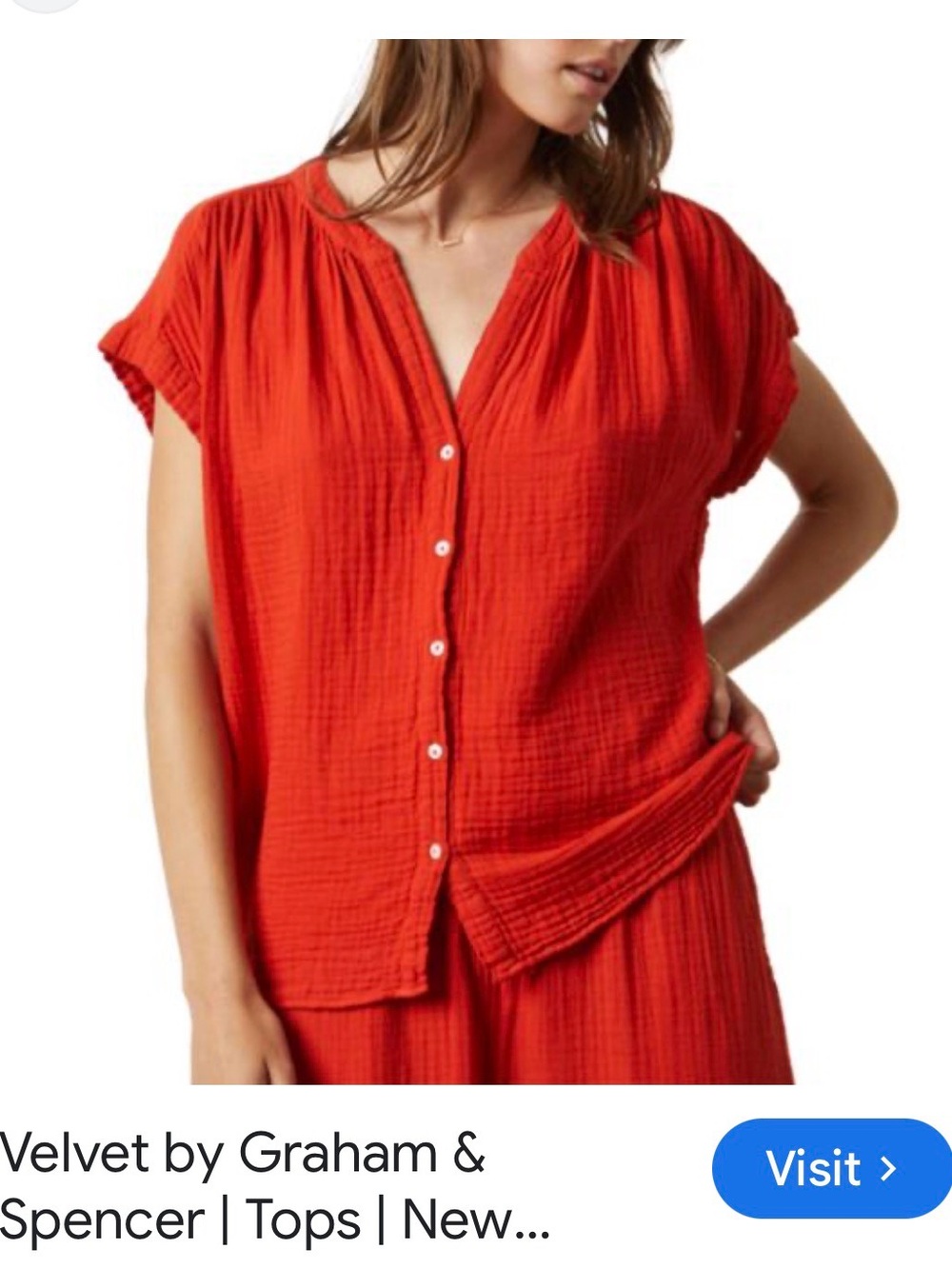 Velvet by Graham & Spencer Vibrant Red Cotton Button-Down Top